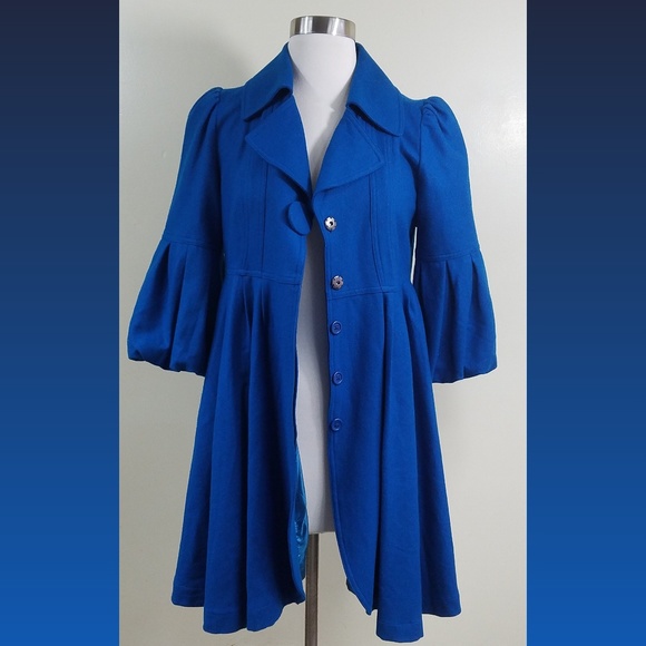 Luii Jackets & Blazers - Luii Blue Pleated 3/4 Sleeve Peacoat Jacket Sz S